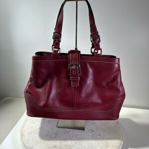 COACH Hampton Burgundy Leather Satchel Handbag Shoulder Bag Purse E0820-F12602